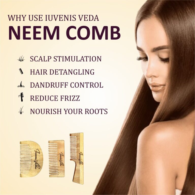 Iuvenis Veda Neem Wood Comb - Pack of 3 Pieces | Scalp Health and Hair Detangling | For Men and Women | Suitable for All Skin Types - Image 4